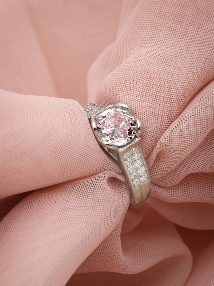 Pissara by Sukkhi Incredible 925 Sterling Silver Heart Shaped Cubic Zirconia Solitaire Ring For Women & Girls|with Authenticity Certificate, 925 Stamp & 6 Months Warranty LR105251