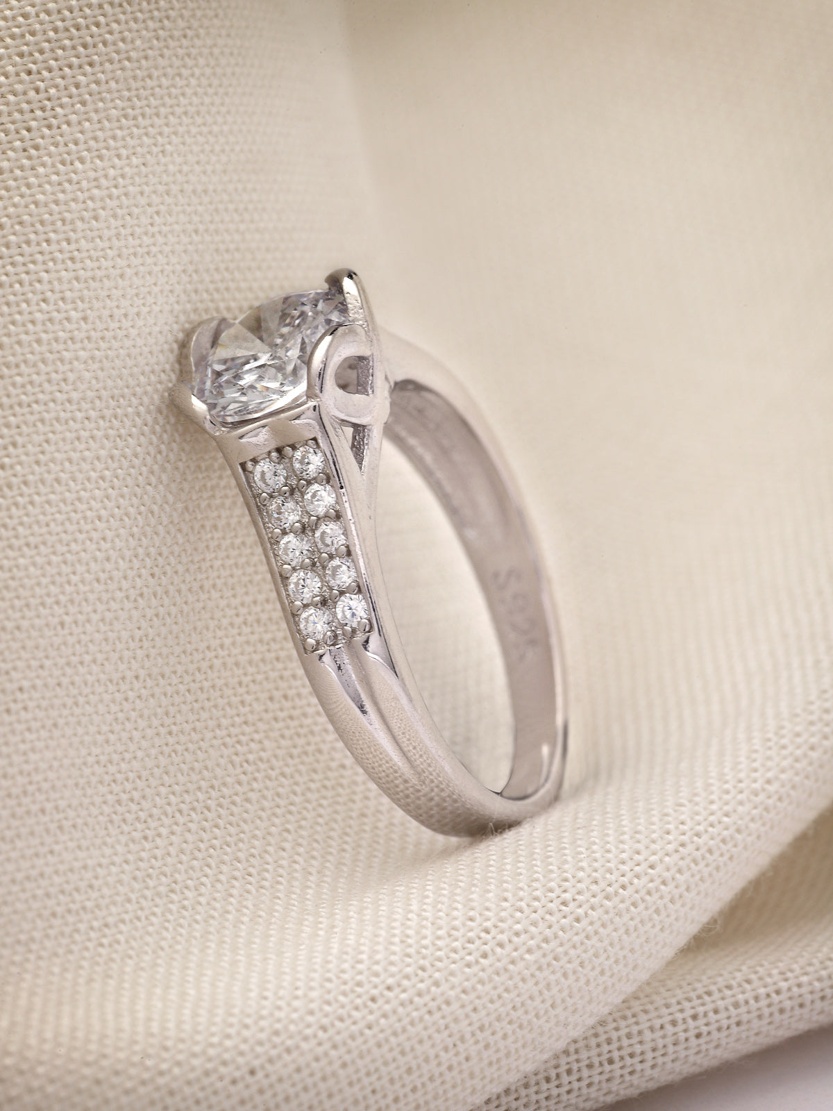 Pissara by Sukkhi Incredible 925 Sterling Silver Heart Shaped Cubic Zirconia Solitaire Ring For Women & Girls|with Authenticity Certificate, 925 Stamp & 6 Months Warranty LR105251