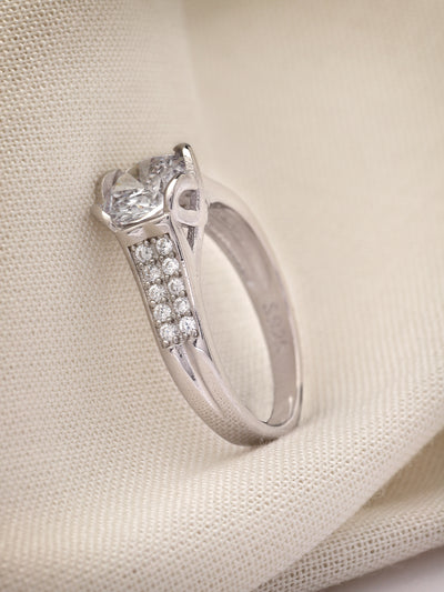 Pissara by Sukkhi Incredible 925 Sterling Silver Heart Shaped Cubic Zirconia Solitaire Ring For Women & Girls|with Authenticity Certificate, 925 Stamp & 6 Months Warranty LR105251