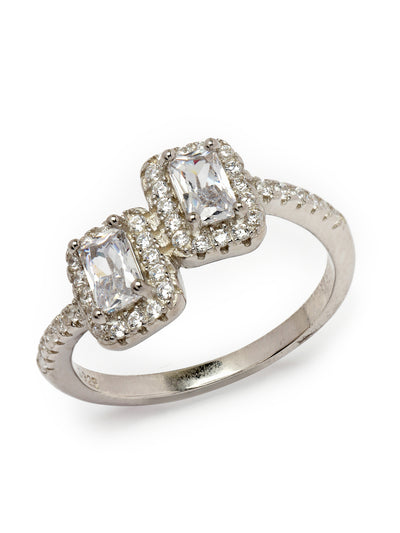 Pissara by Sukkhi Fascinating 925 Sterling Silver Square Shaped Cubic Zirconia Solitaire Ring For Women & Girls|with Authenticity Certificate, 925 Stamp & 6 Months Warranty LR105252