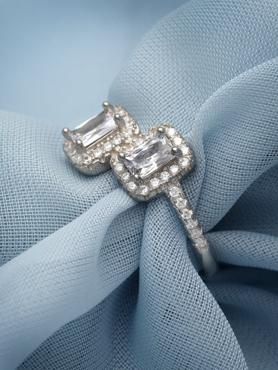 Pissara by Sukkhi Fascinating 925 Sterling Silver Square Shaped Cubic Zirconia Solitaire Ring For Women & Girls|with Authenticity Certificate, 925 Stamp & 6 Months Warranty LR105252