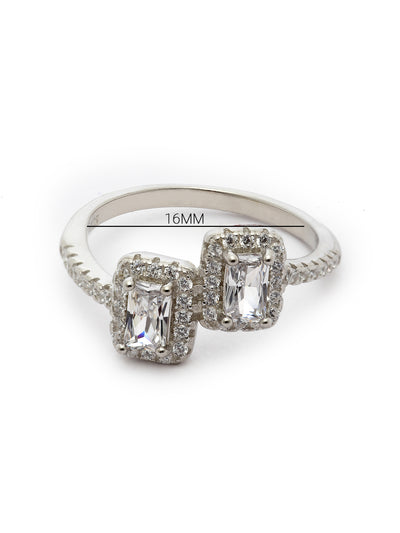 Pissara by Sukkhi Fascinating 925 Sterling Silver Square Shaped Cubic Zirconia Solitaire Ring For Women & Girls|with Authenticity Certificate, 925 Stamp & 6 Months Warranty LR105252