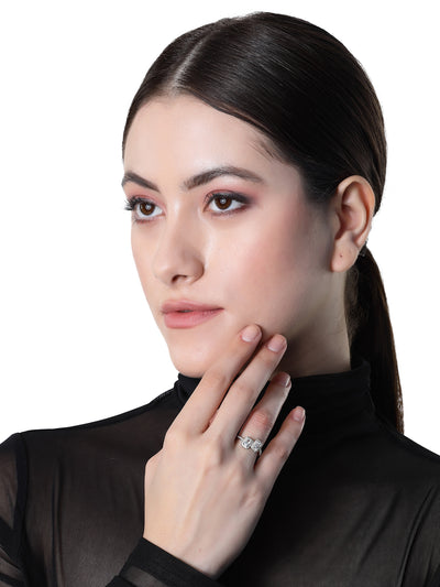 Pissara by Sukkhi Fascinating 925 Sterling Silver Square Shaped Cubic Zirconia Solitaire Ring For Women & Girls|with Authenticity Certificate, 925 Stamp & 6 Months Warranty LR105252