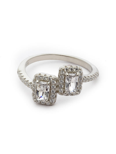 Pissara by Sukkhi Fascinating 925 Sterling Silver Square Shaped Cubic Zirconia Solitaire Ring For Women & Girls|with Authenticity Certificate, 925 Stamp & 6 Months Warranty LR105252