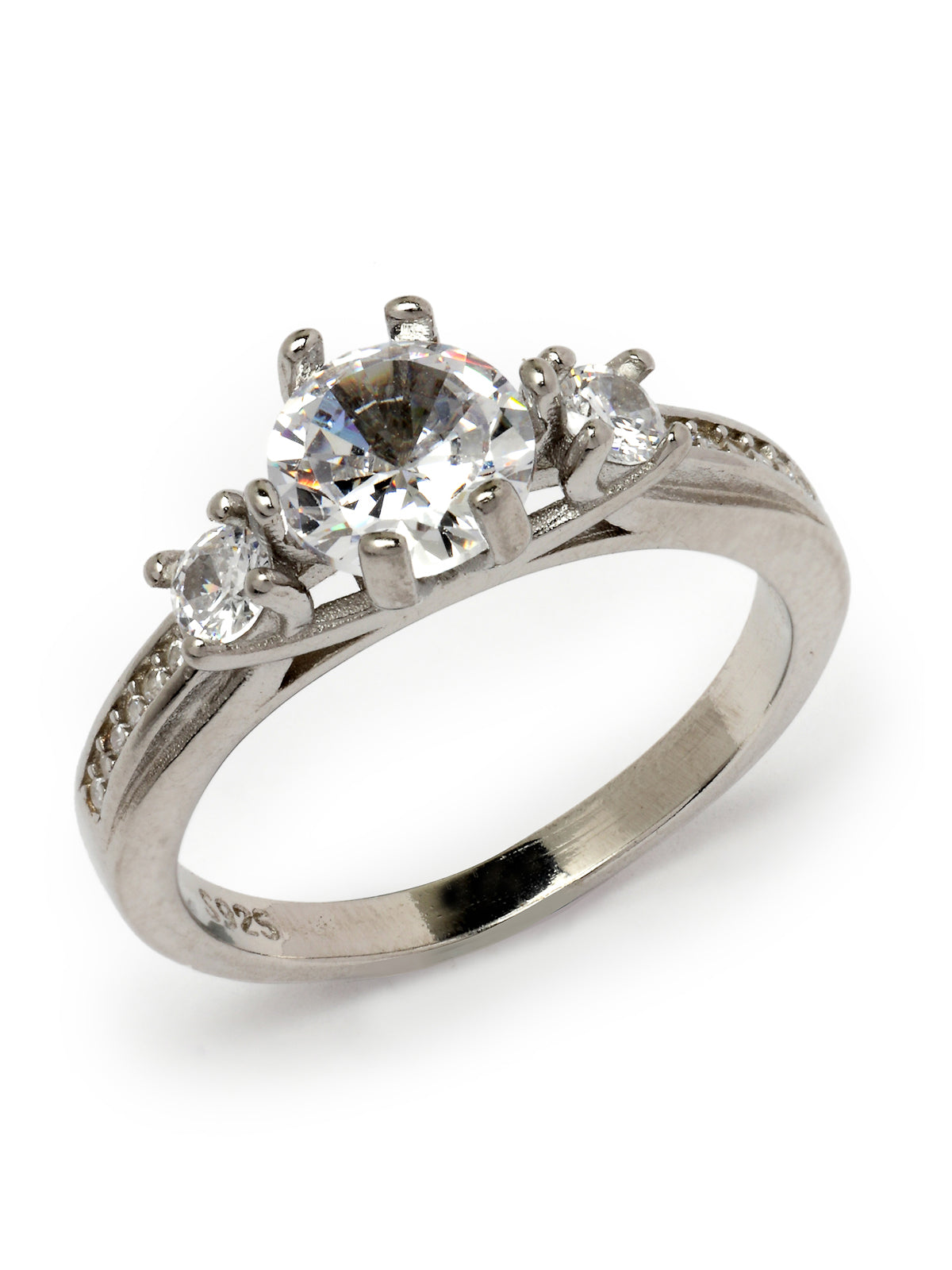 Pissara by Sukkhi Ravishing 925 Sterling Silver Round Shaped Cubic Zirconia Solitaire Ring For Women & Girls|with Authenticity Certificate, 925 Stamp & 6 Months Warranty LR105255