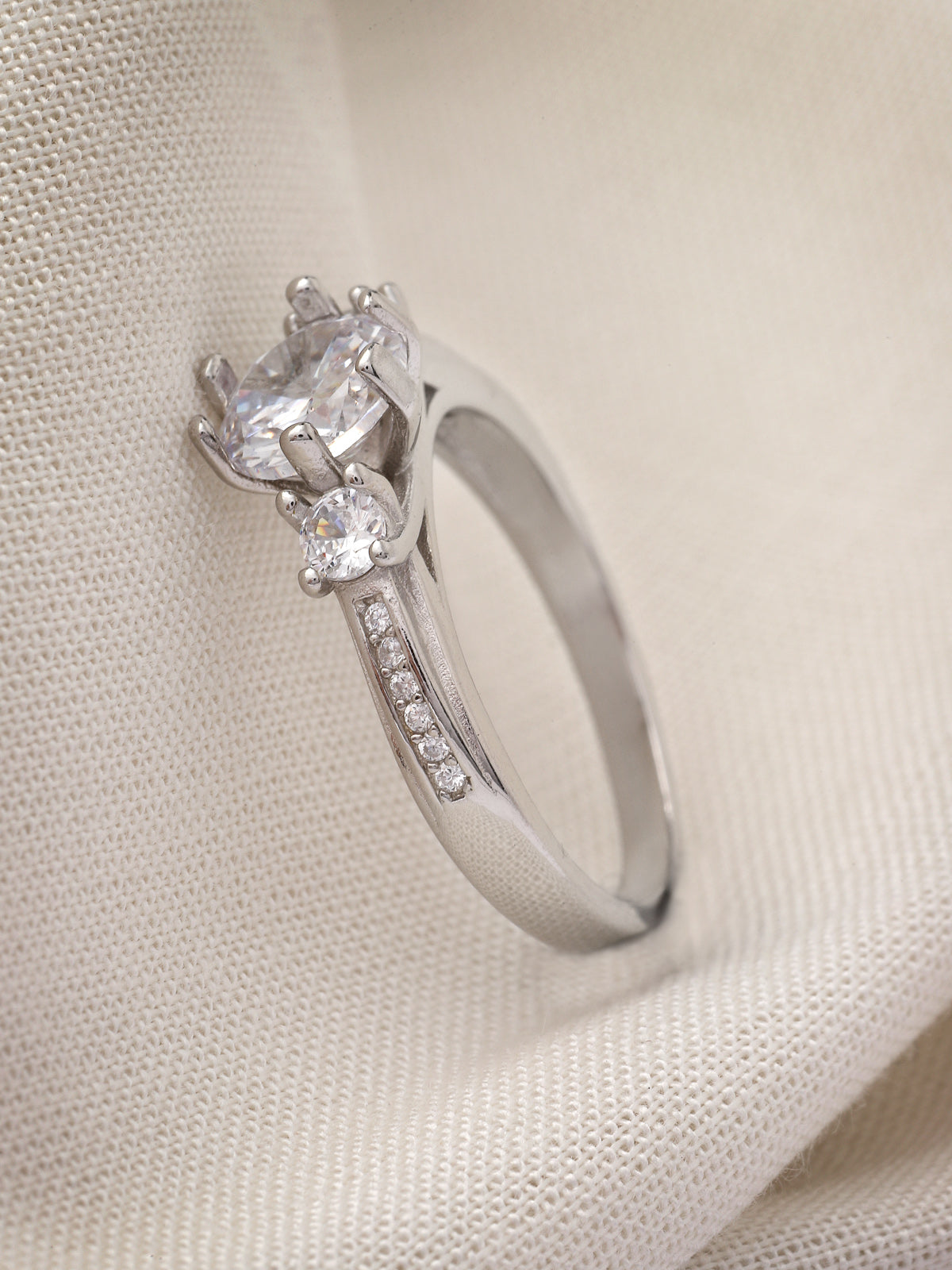 Pissara by Sukkhi Ravishing 925 Sterling Silver Round Shaped Cubic Zirconia Solitaire Ring For Women & Girls|with Authenticity Certificate, 925 Stamp & 6 Months Warranty LR105255