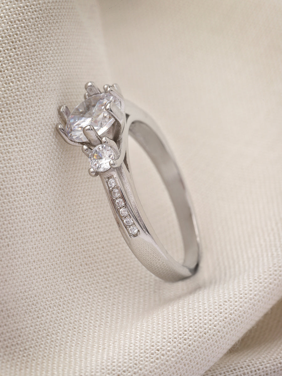 Pissara by Sukkhi Ravishing 925 Sterling Silver Round Shaped Cubic Zirconia Solitaire Ring For Women & Girls|with Authenticity Certificate, 925 Stamp & 6 Months Warranty LR105255