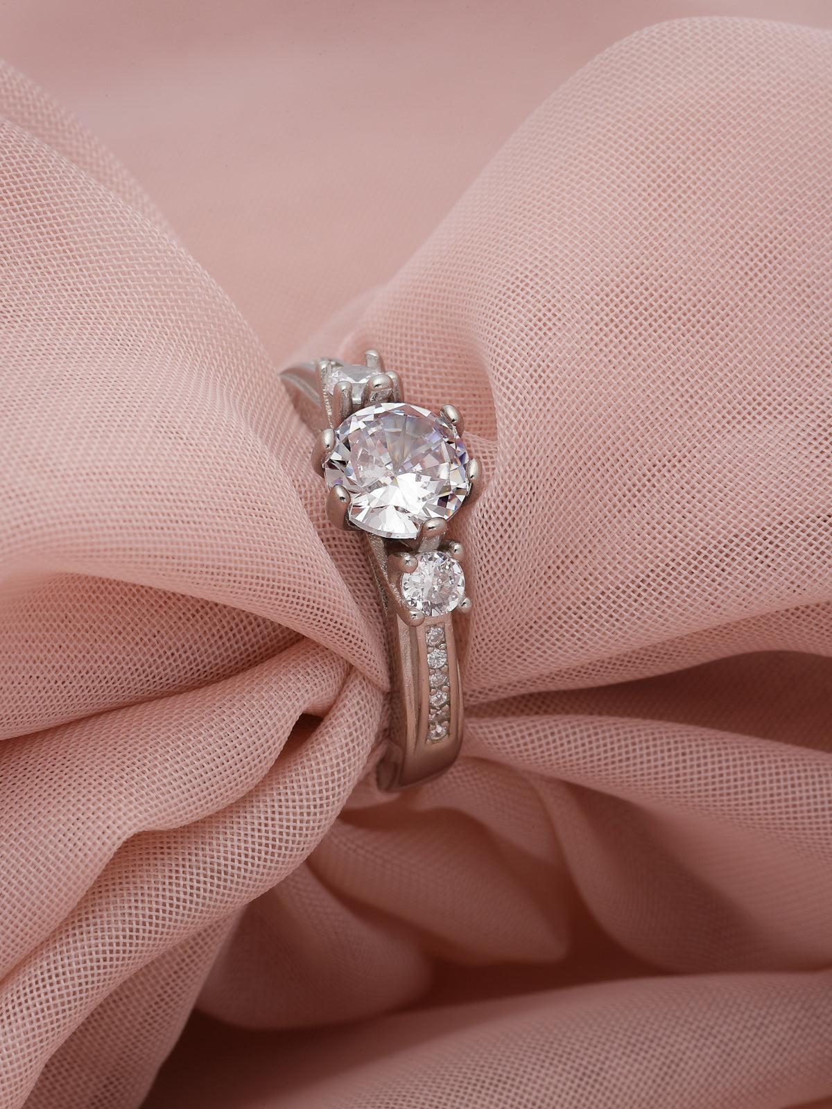 Pissara by Sukkhi Ravishing 925 Sterling Silver Round Shaped Cubic Zirconia Solitaire Ring For Women & Girls|with Authenticity Certificate, 925 Stamp & 6 Months Warranty LR105255