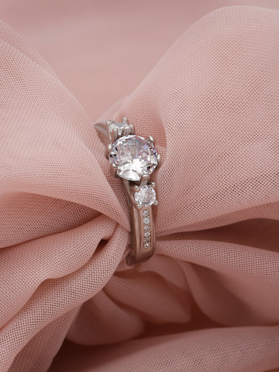 Pissara by Sukkhi Ravishing 925 Sterling Silver Round Shaped Cubic Zirconia Solitaire Ring For Women & Girls|with Authenticity Certificate, 925 Stamp & 6 Months Warranty LR105255