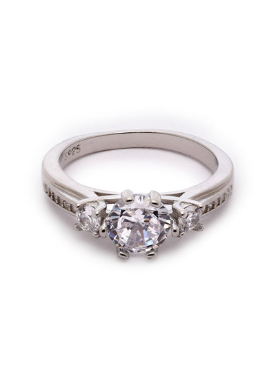 Pissara by Sukkhi Ravishing 925 Sterling Silver Round Shaped Cubic Zirconia Solitaire Ring For Women & Girls|with Authenticity Certificate, 925 Stamp & 6 Months Warranty LR105255