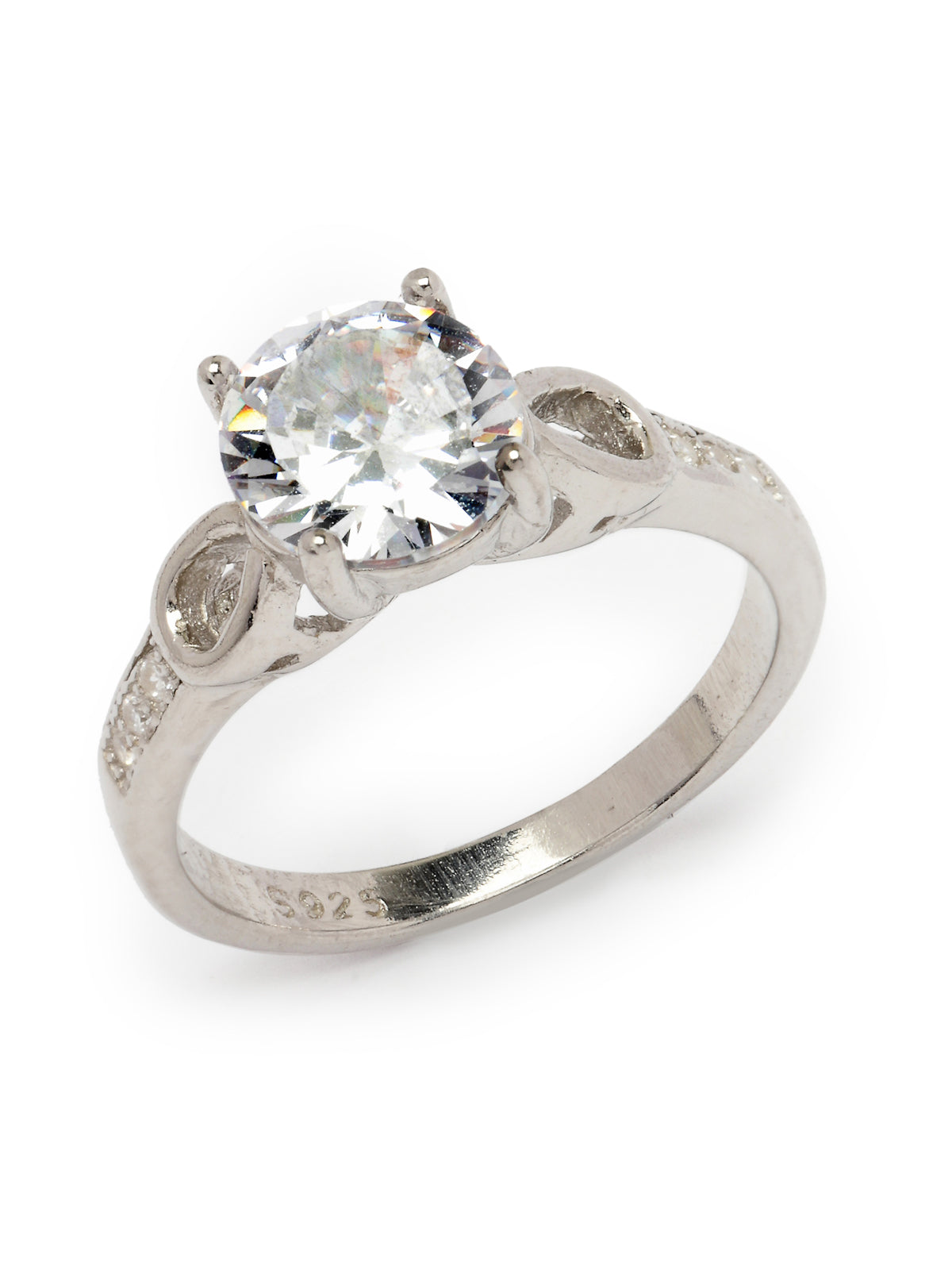 Pissara by Sukkhi Lavish 925 Sterling Silver Round Shaped Cubic Zirconia Solitaire Ring For Women & Girls|with Authenticity Certificate, 925 Stamp & 6 Months Warranty LR105256