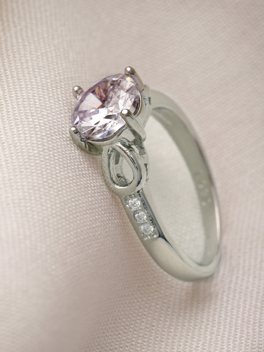 Pissara by Sukkhi Lavish 925 Sterling Silver Round Shaped Cubic Zirconia Solitaire Ring For Women & Girls|with Authenticity Certificate, 925 Stamp & 6 Months Warranty LR105256