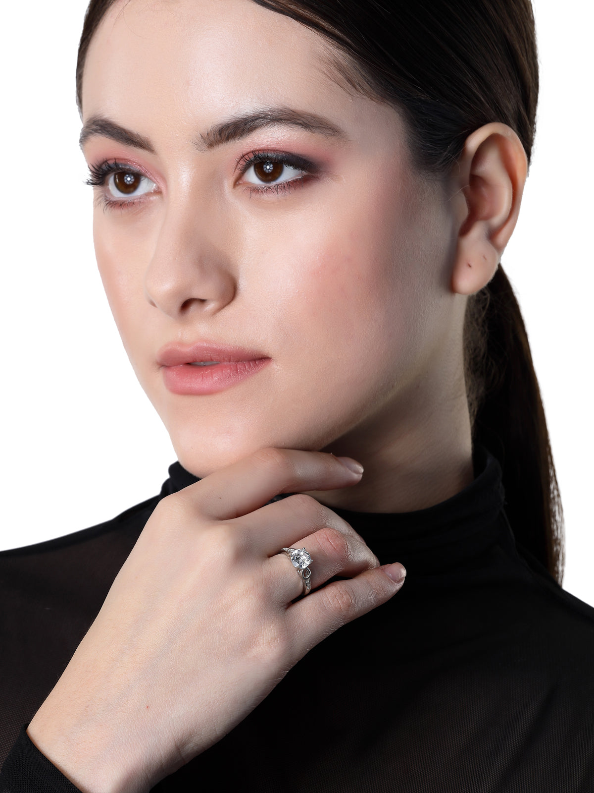 Pissara by Sukkhi Lavish 925 Sterling Silver Round Shaped Cubic Zirconia Solitaire Ring For Women & Girls|with Authenticity Certificate, 925 Stamp & 6 Months Warranty LR105256