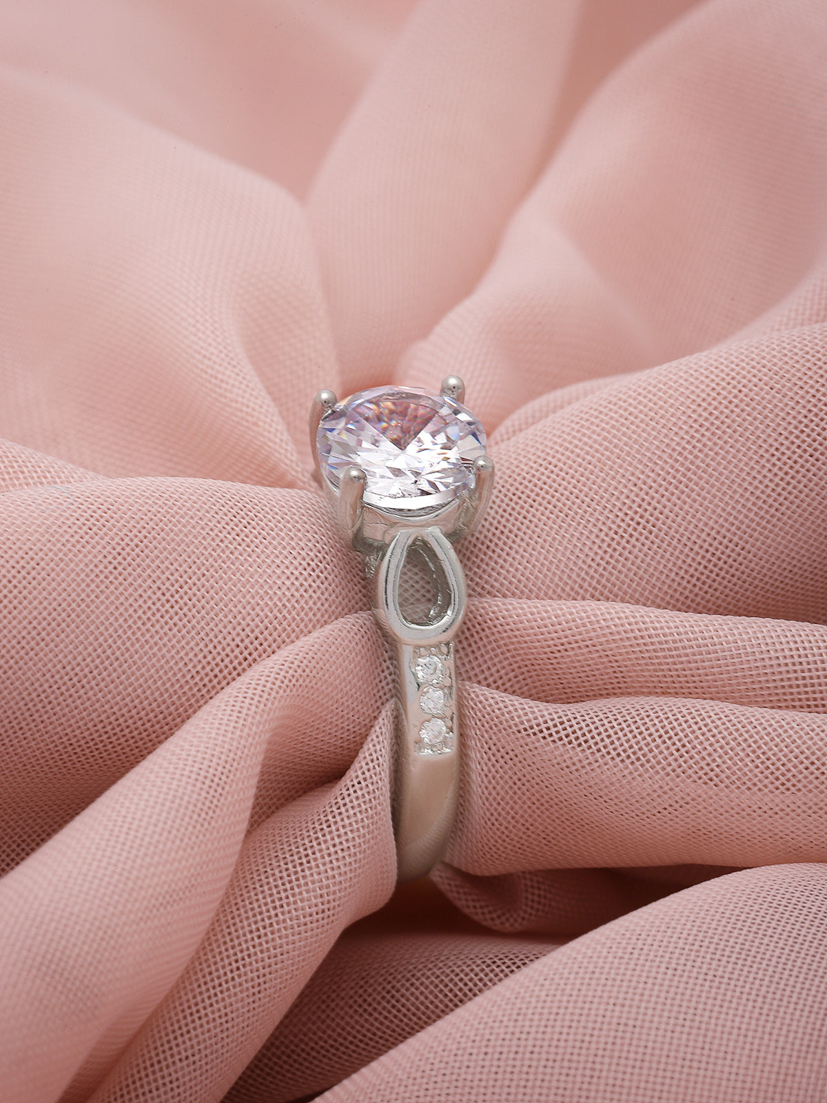 Pissara by Sukkhi Lavish 925 Sterling Silver Round Shaped Cubic Zirconia Solitaire Ring For Women & Girls|with Authenticity Certificate, 925 Stamp & 6 Months Warranty LR105256