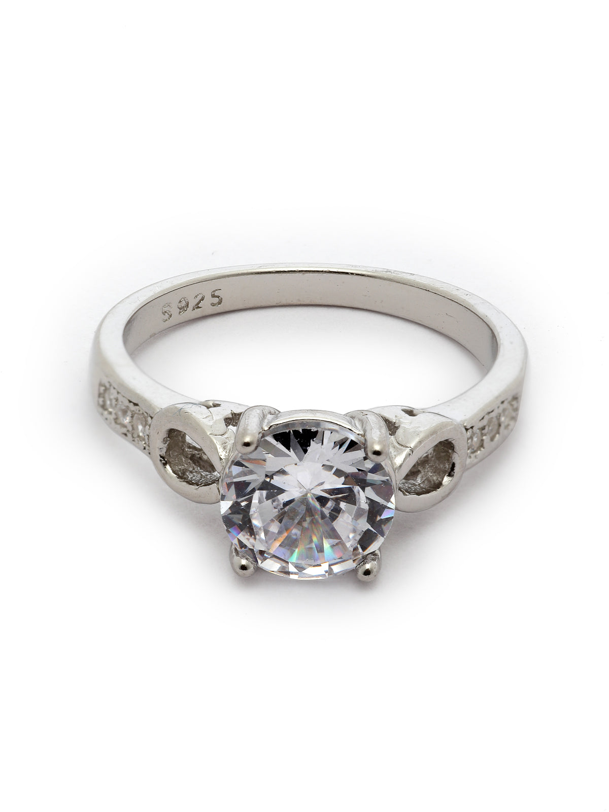 Pissara by Sukkhi Lavish 925 Sterling Silver Round Shaped Cubic Zirconia Solitaire Ring For Women & Girls|with Authenticity Certificate, 925 Stamp & 6 Months Warranty LR105256