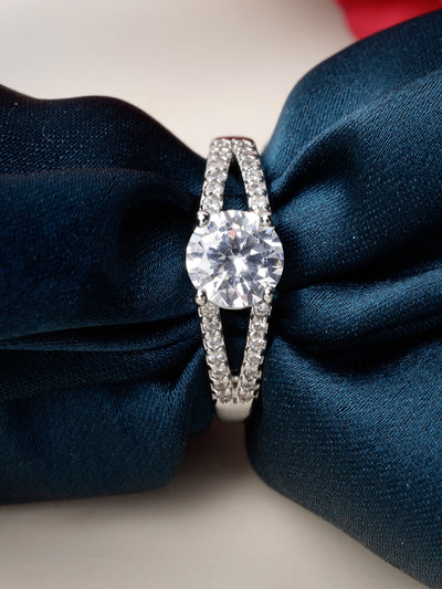Scintillare by Sukkhi Ravishing Classic Solitaire Rhodium Plated With American Diamonds Studded Silver Finger Ring for Women & Girls | Valentine Day Gifts Collection|LR106568