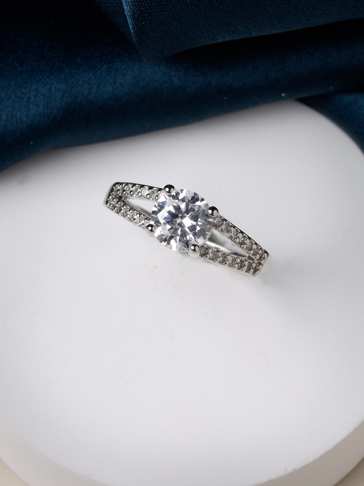 Scintillare by Sukkhi Light Weight Solitaire Rhodium Plated Silver With American Diamonds Studded Adjustable Silver Finger Ring for Women & Girls | Valentine Day Gifts Collection|LR106569