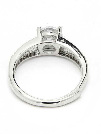 Scintillare by Sukkhi Love Inspired Rhodium Plated Silver Solitaire Heart Shaped American Diamonds Finger Ring for Women & Girls | Valentine Day Gifts Collection|LR106571