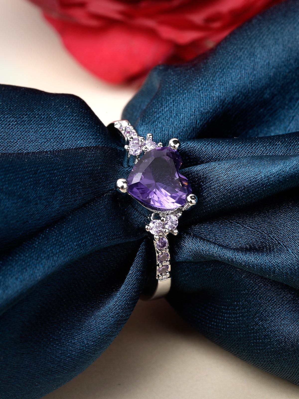 Scintillare by Sukkhi Love Inspired Rhodium Plated Silver Solitaire Heart Shaped American Diamonds Finger Ring for Women & Girls | Valentine Day Gifts Collection|LR106571