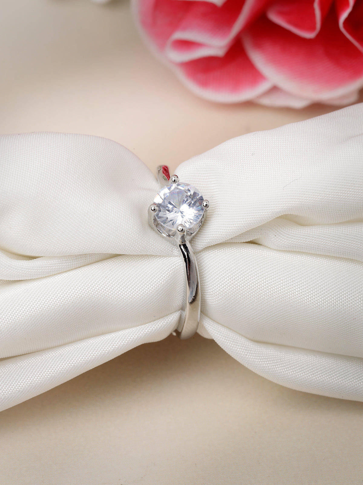 Scintillare by Sukkhi Dramatic Rhodium Plated Silver Solitaire American Diamonds Studded Finger Ring for Women & Girls | Valentine Gifts Collection|LR106715