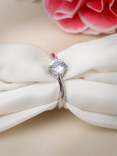 Scintillare by Sukkhi Dramatic Rhodium Plated Silver Solitaire American Diamonds Studded Finger Ring for Women & Girls | Valentine Gifts Collection|LR106715