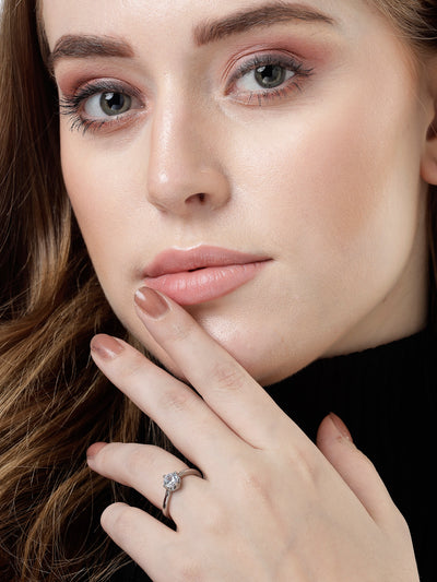 Scintillare by Sukkhi Dramatic Rhodium Plated Silver Solitaire American Diamonds Studded Finger Ring for Women & Girls | Valentine Gifts Collection|LR106715