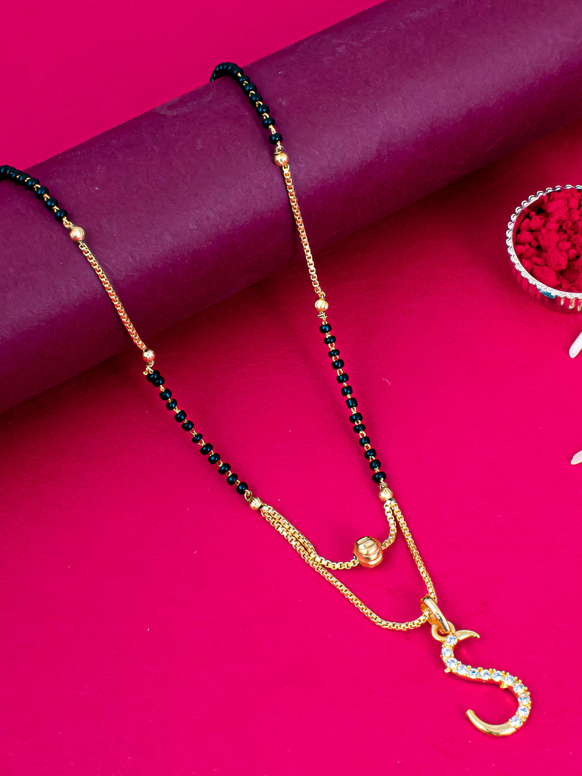 Sukkhi Glimmery Gold Plated Letter "S" Mangalsutra for Women M101043
