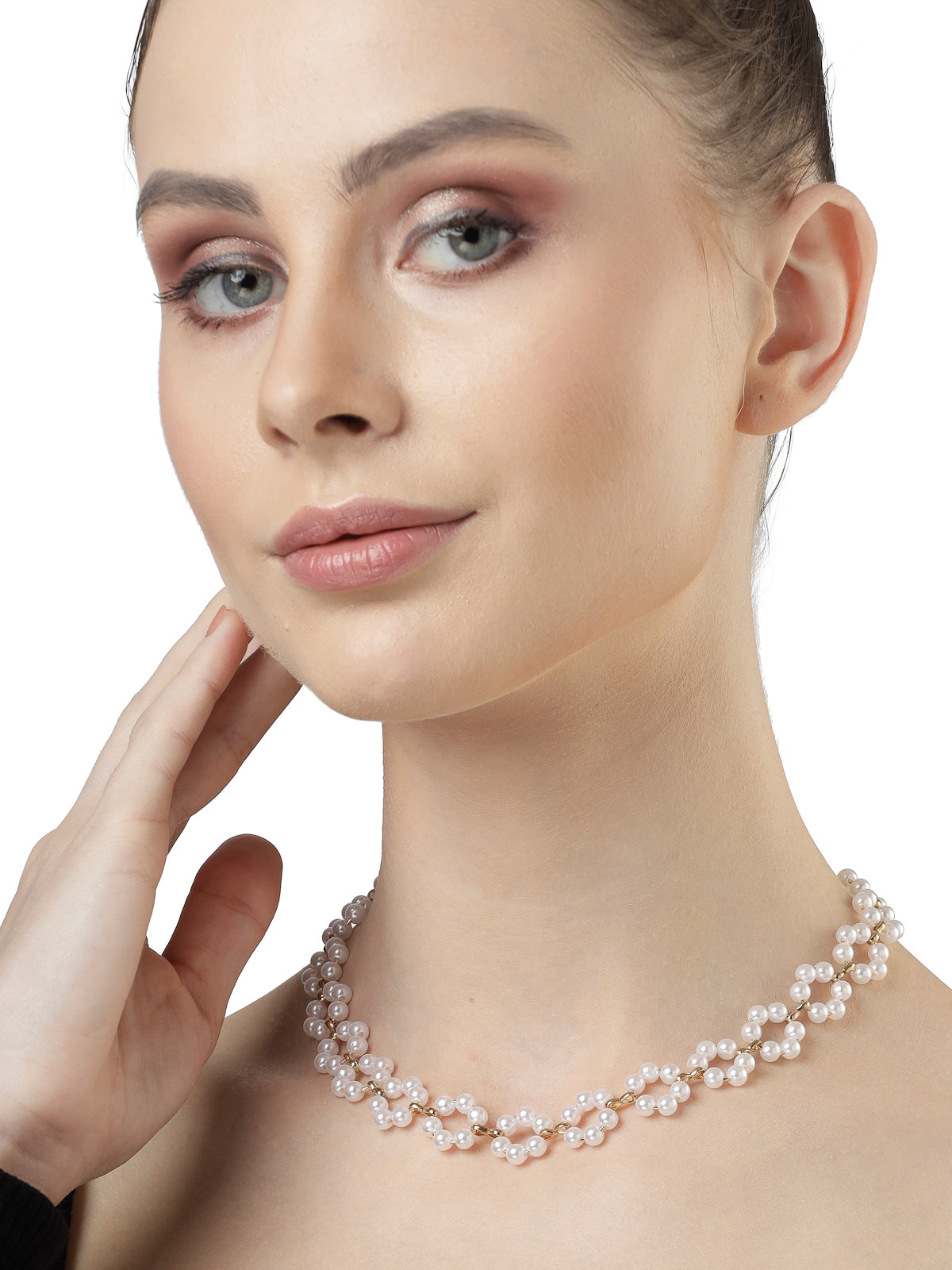 Scintillare by Sukkhi Pretty Fashionable Gold Plated Pearls Links Mininal Contemporary Choker Necklace for Women & Girls |Birthday Gift for Girls And Women Anniversary Gift for Wife|N106573