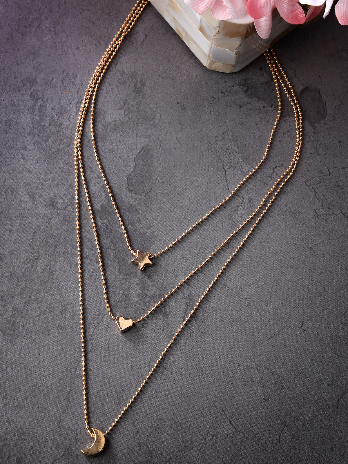 Scintillare by Sukkhi Smart Casual Strar Heart & Moon Shaped Gold Plated 3 Layered Pendant Necklace for Women & Girls |Birthday Gift for Girls And Women Anniversary Gift for Wife| Gifts|N106584