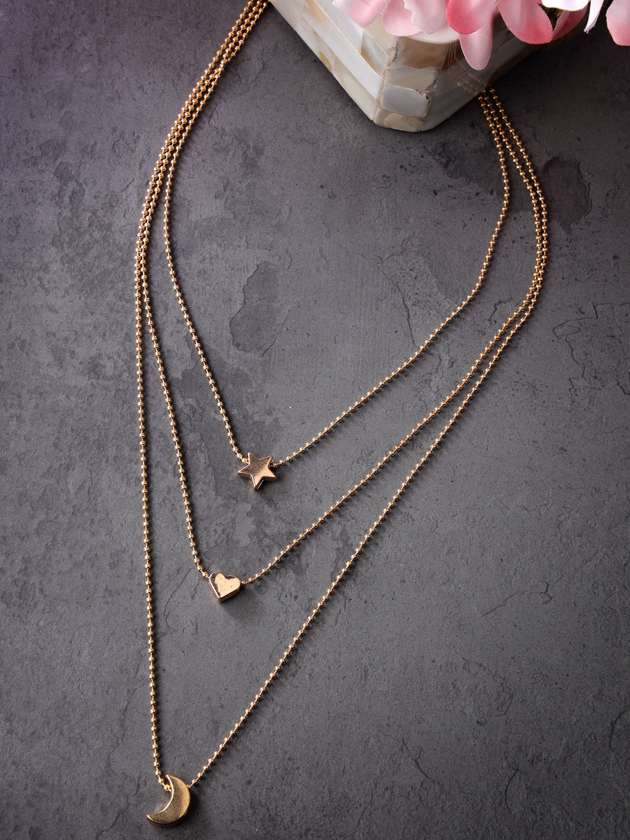 Scintillare by Sukkhi Smart Casual Strar Heart & Moon Shaped Gold Plated 3 Layered Pendant Necklace for Women & Girls |Birthday Gift for Girls And Women Anniversary Gift for Wife| Gifts|N106584