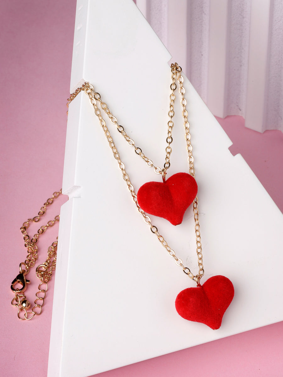Scintillare by Sukkhi Unique Style Red Heart Shaped 2 Layered Pendant Necklace for Women & Girls |Birthday Gift for Girls And Women Anniversary Gift for Wife| Valentine Day Gifts Collection|N106588