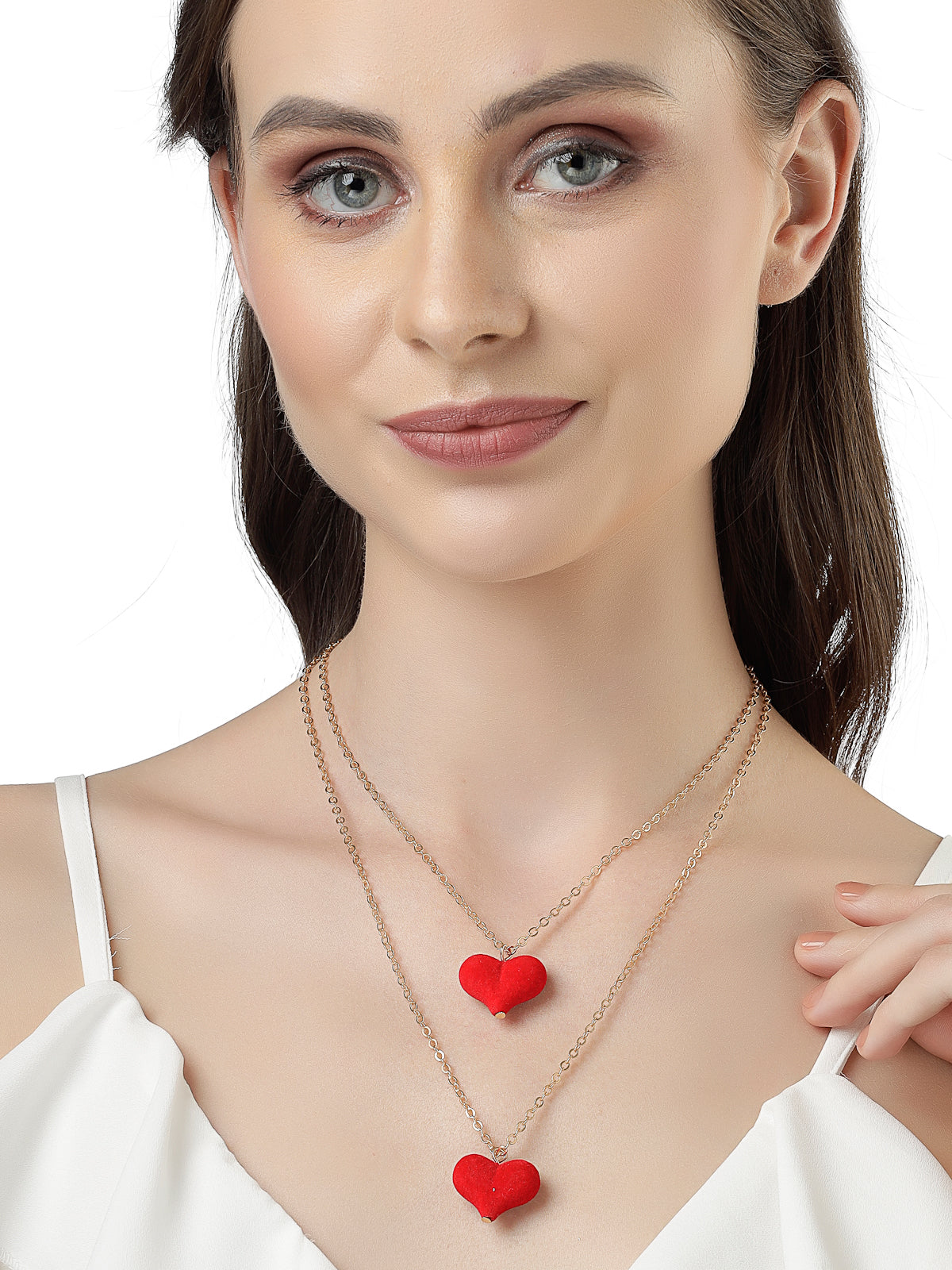 Scintillare by Sukkhi Unique Style Red Heart Shaped 2 Layered Pendant Necklace for Women & Girls |Birthday Gift for Girls And Women Anniversary Gift for Wife| Valentine Day Gifts Collection|N106588