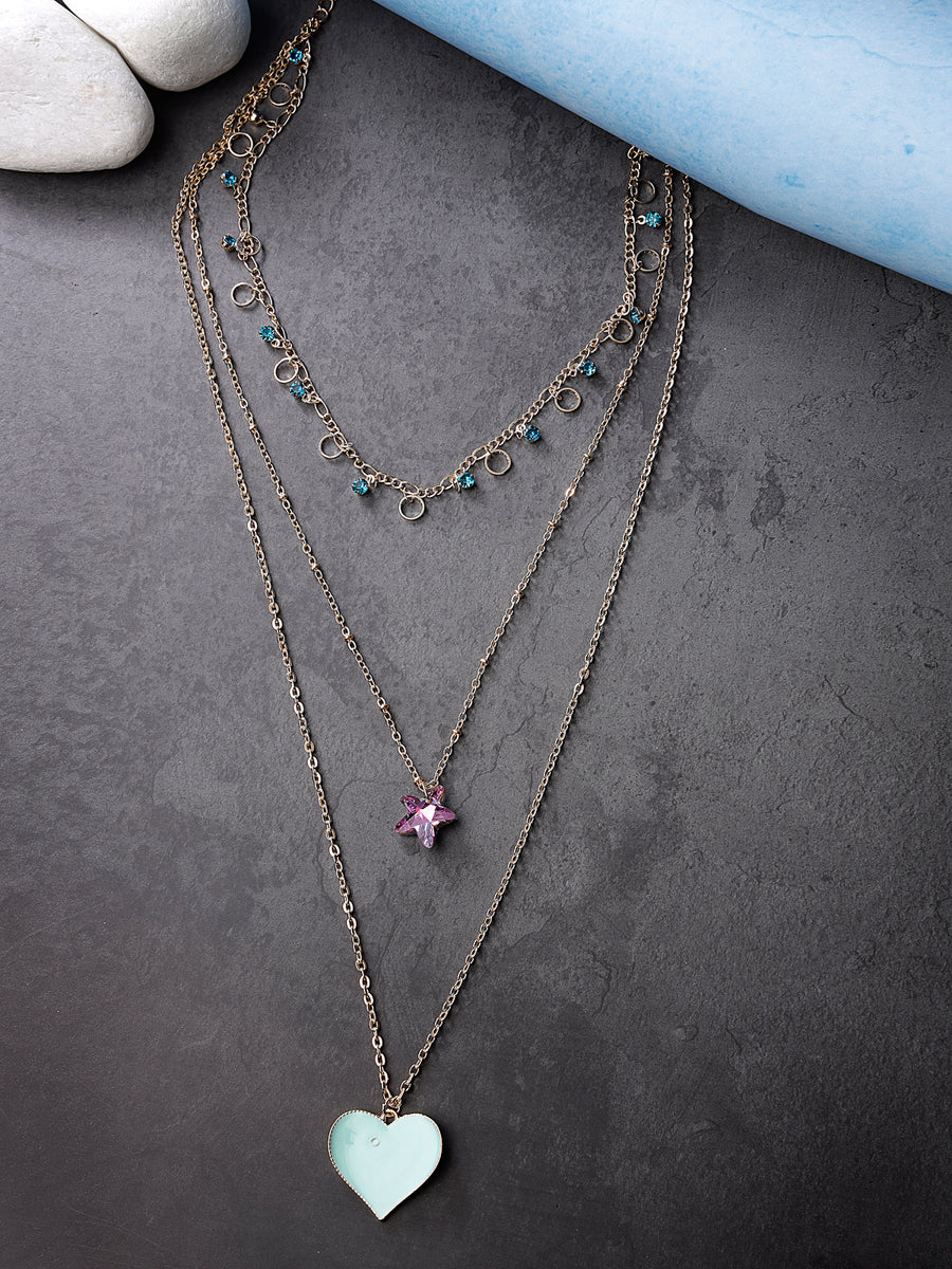 Scintillare by Sukkhi Charming Heart Shaped Multilayer Gold Plated Chain Pendant Necklace for Women & Girls |Birthday Gift for Girls And Women Anniversary Gift for Wife|Valentine Day Gifts|N106589