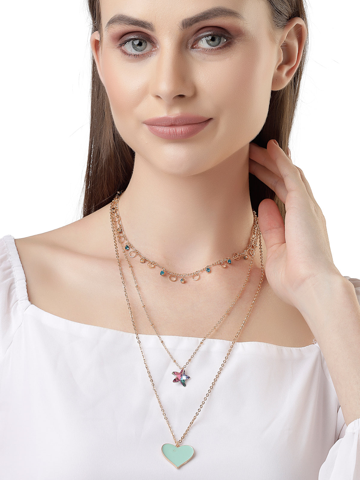 Scintillare by Sukkhi Charming Heart Shaped Multilayer Gold Plated Chain Pendant Necklace for Women & Girls |Birthday Gift for Girls And Women Anniversary Gift for Wife|Valentine Day Gifts|N106589