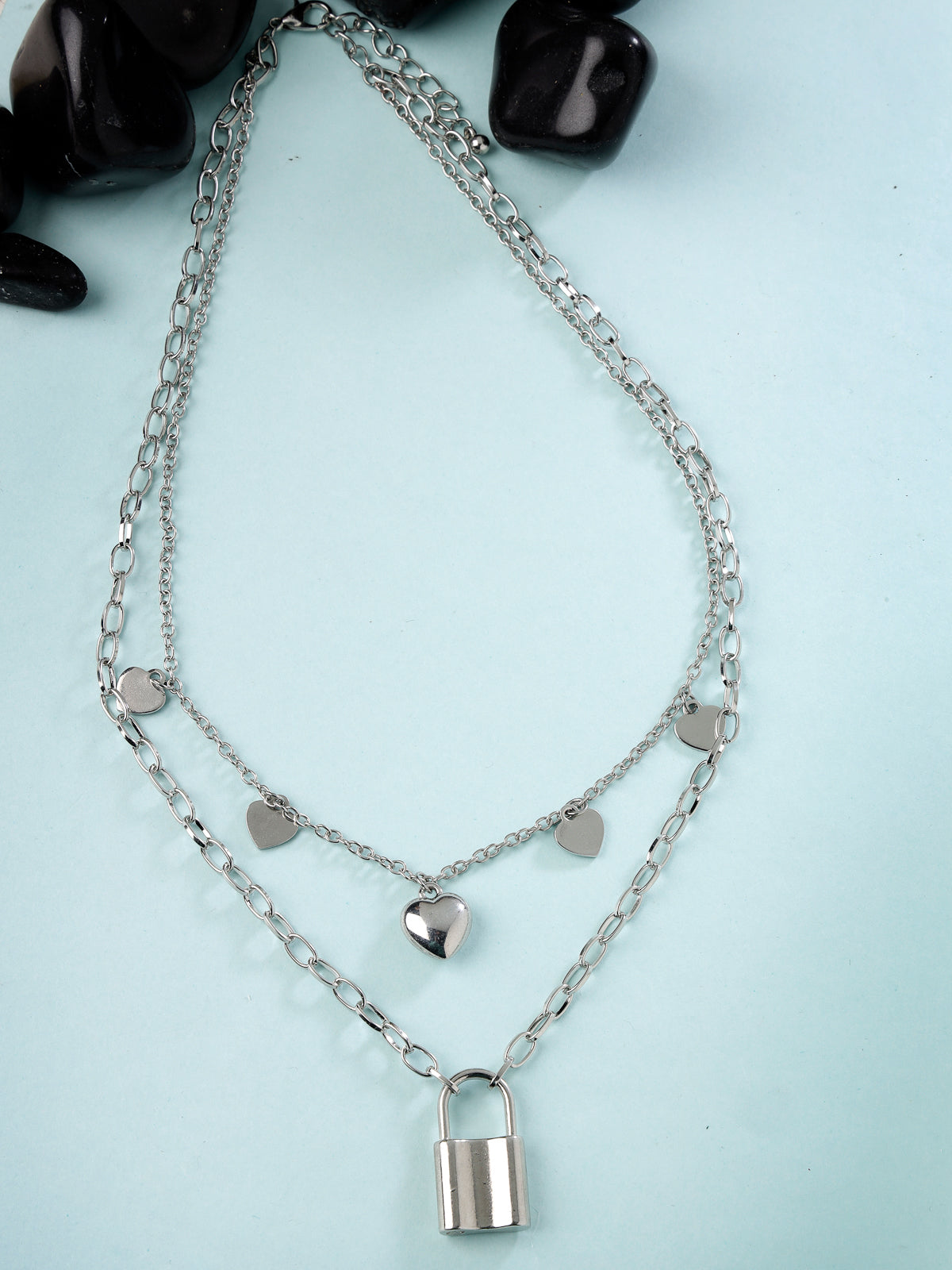 Scintillare by Sukkhi Decent Rhodium Plated Silver Heart Shaped With Lock Pendant Necklace for Women & Girls |Birthday Gift for Girls And Women Anniversary Gift for Wife| Gifts Collection|N106593