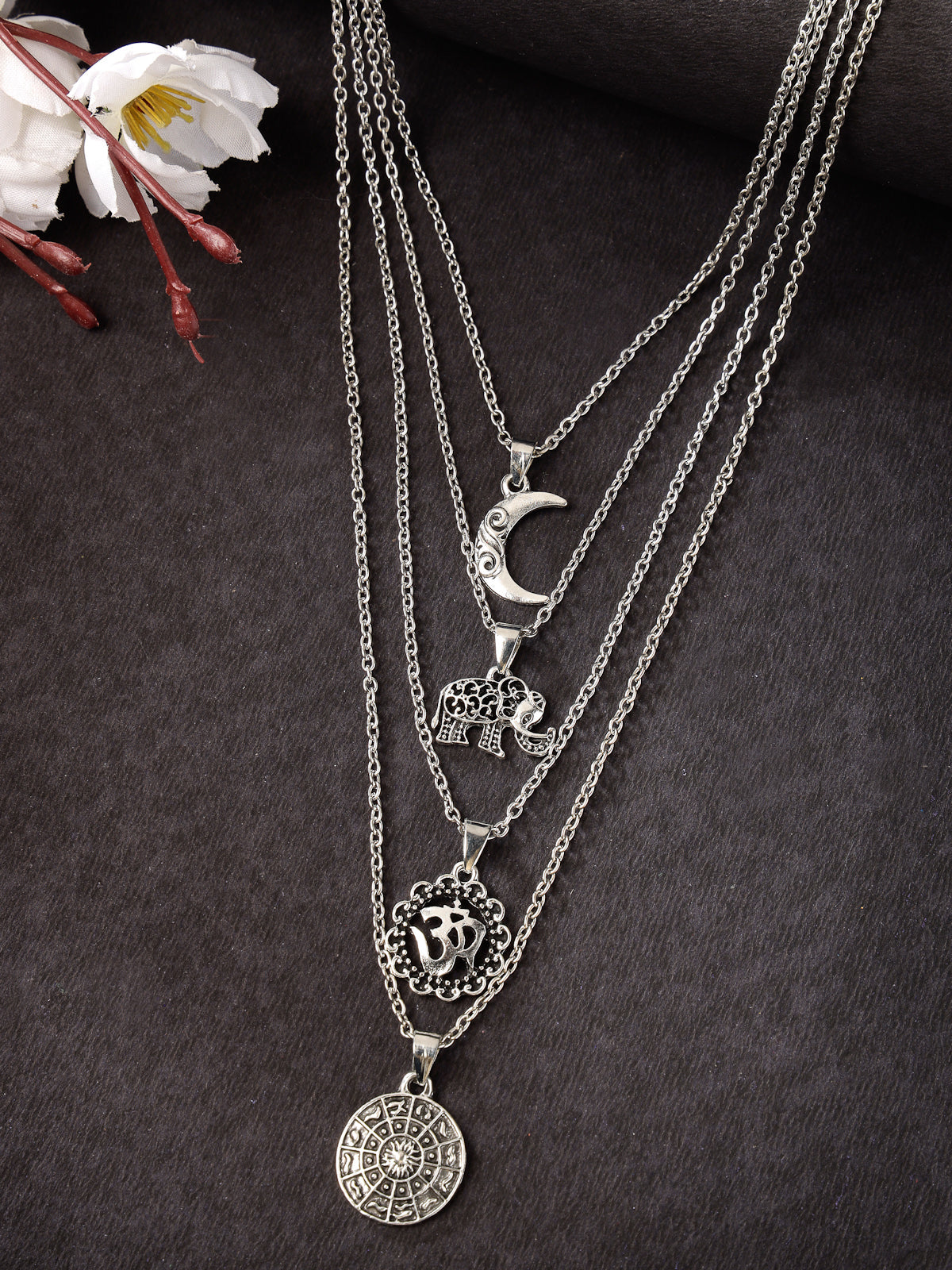 Scintillare by Sukkhi Impressive Multistyle 4 Layered Rhodium Plated Silver Oxidised Pendant Necklace for Women & Girls |Birthday Gift for Girls And Women Anniversary Gift for Wife| Gifts |N106598