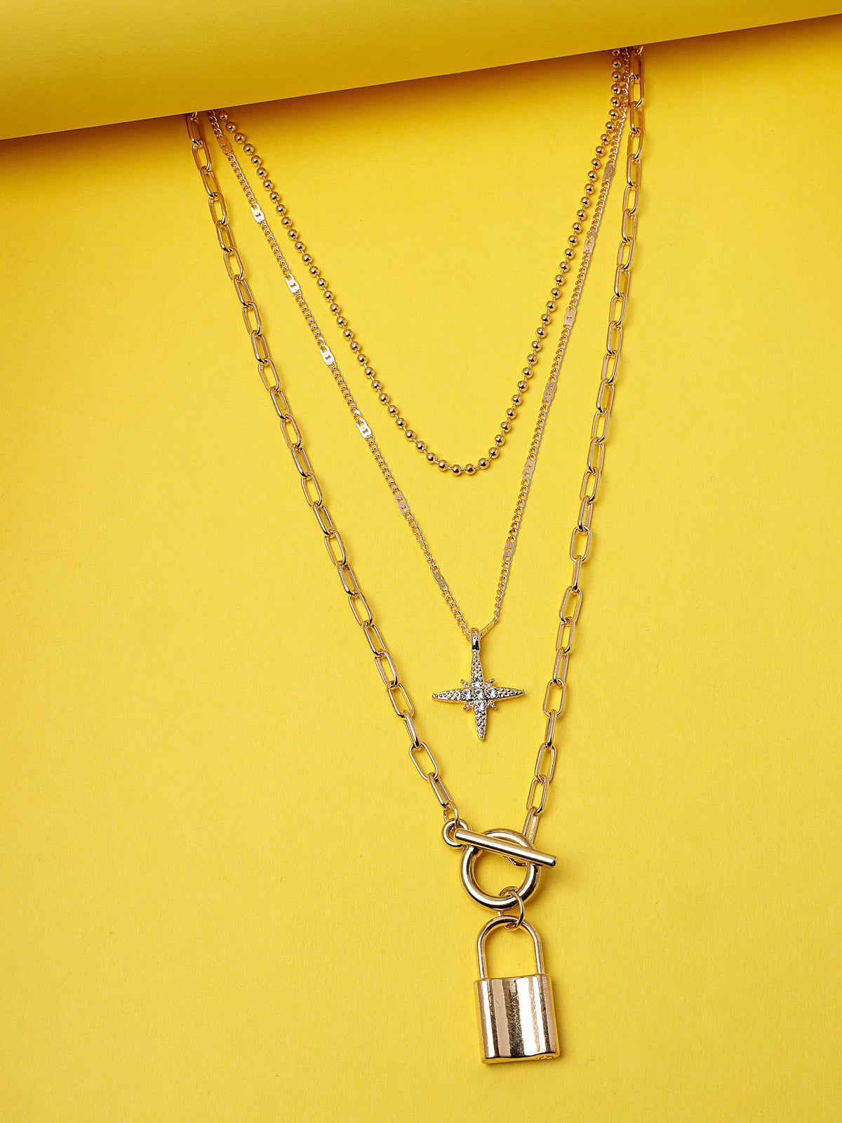 Scintillare by Sukkhi Desirable Stylish Gold Plated Multilayered Lock Pendant Necklace for Women & Girls |Birthday Gift for Girls And Women Anniversary Gift for Wife| Gifts Collection|N106611