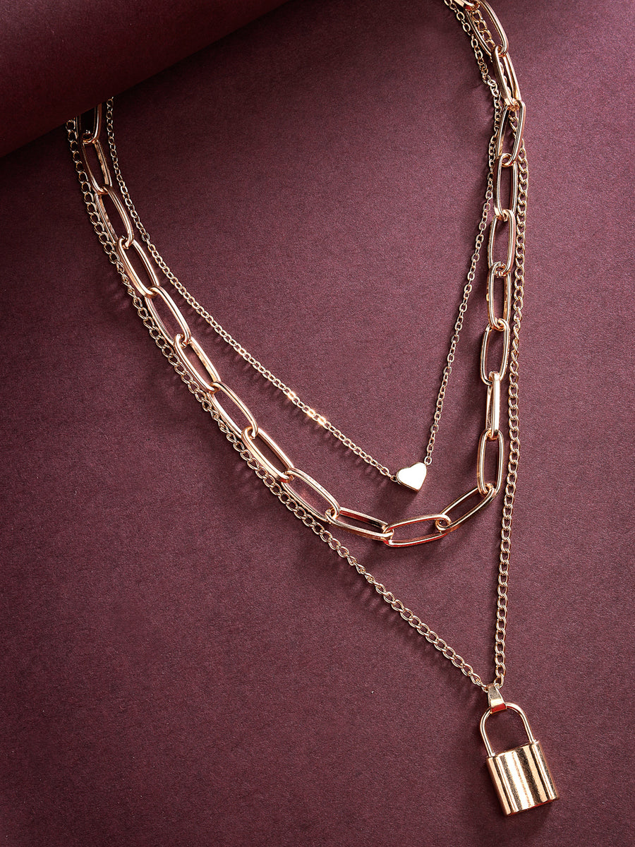 Scintillare by Sukkhi Western Style Gold Plated Heart Lock Pendant Necklace for Women & Girls |Birthday Gift for Girls And Women Anniversary Gift for Wife| Gifts Collection|N106612