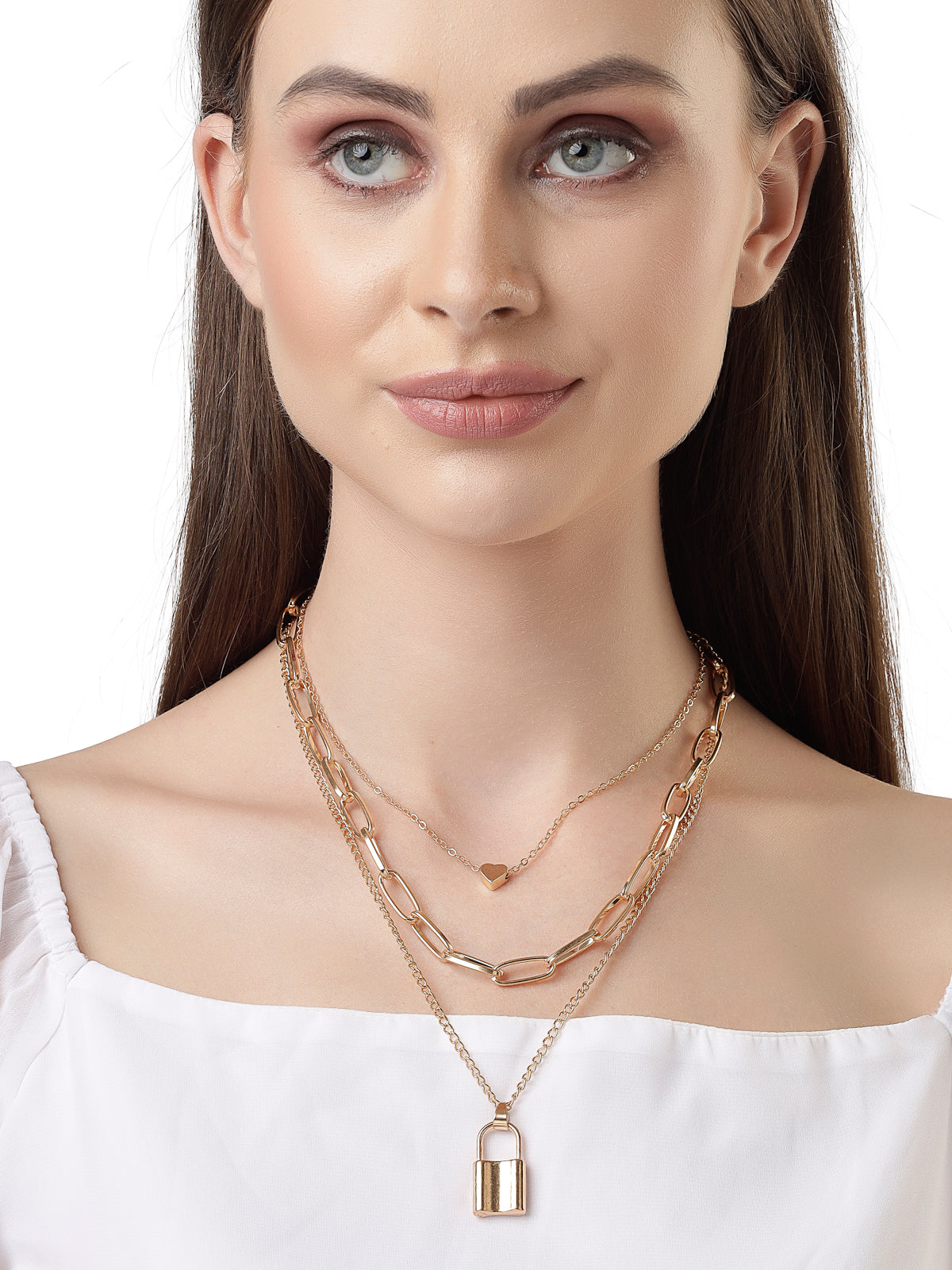 Scintillare by Sukkhi Western Style Gold Plated Heart Lock Pendant Necklace for Women & Girls |Birthday Gift for Girls And Women Anniversary Gift for Wife| Gifts Collection|N106612