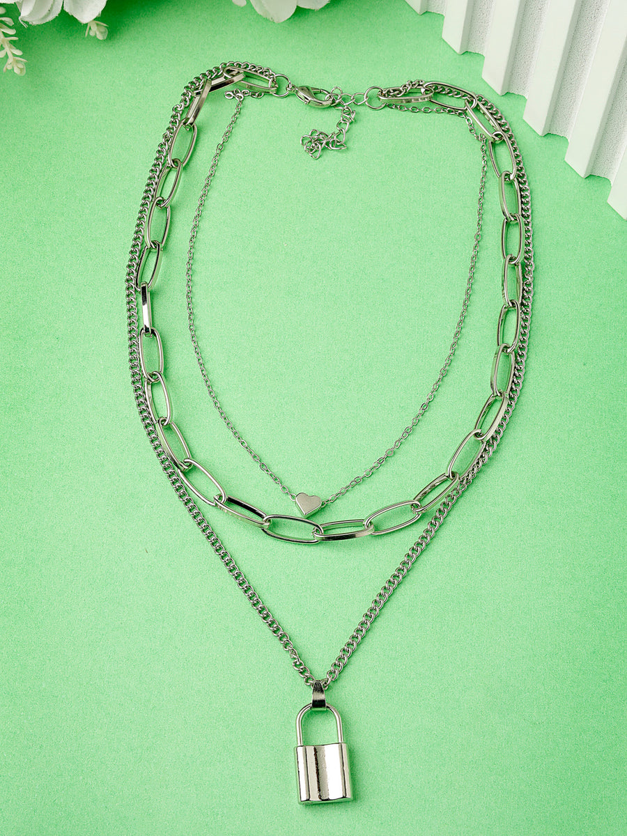 Scintillare by Sukkhi Western Style Rhodium Plated Silver Heart Lock Pendant Necklace for Women & Girls | Birthday Gift for Girls And Women Anniversary Gift for Wife| Gifts Collection|N106613