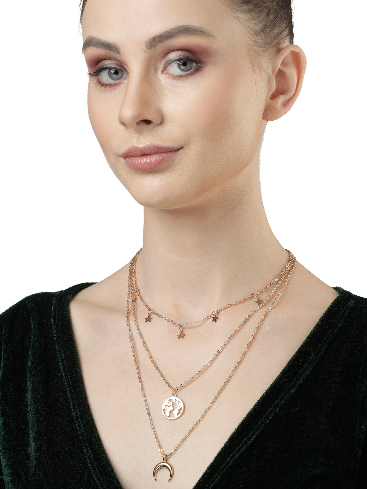 Scintillare by Sukkhi 3 Latest Stylish Multilayer Non Precious Base Metal Gold Plated Chain Pendant Necklace for Women|Birthday Gift for Girls And Women Anniversary Gift for Wife|Gifts |N106624