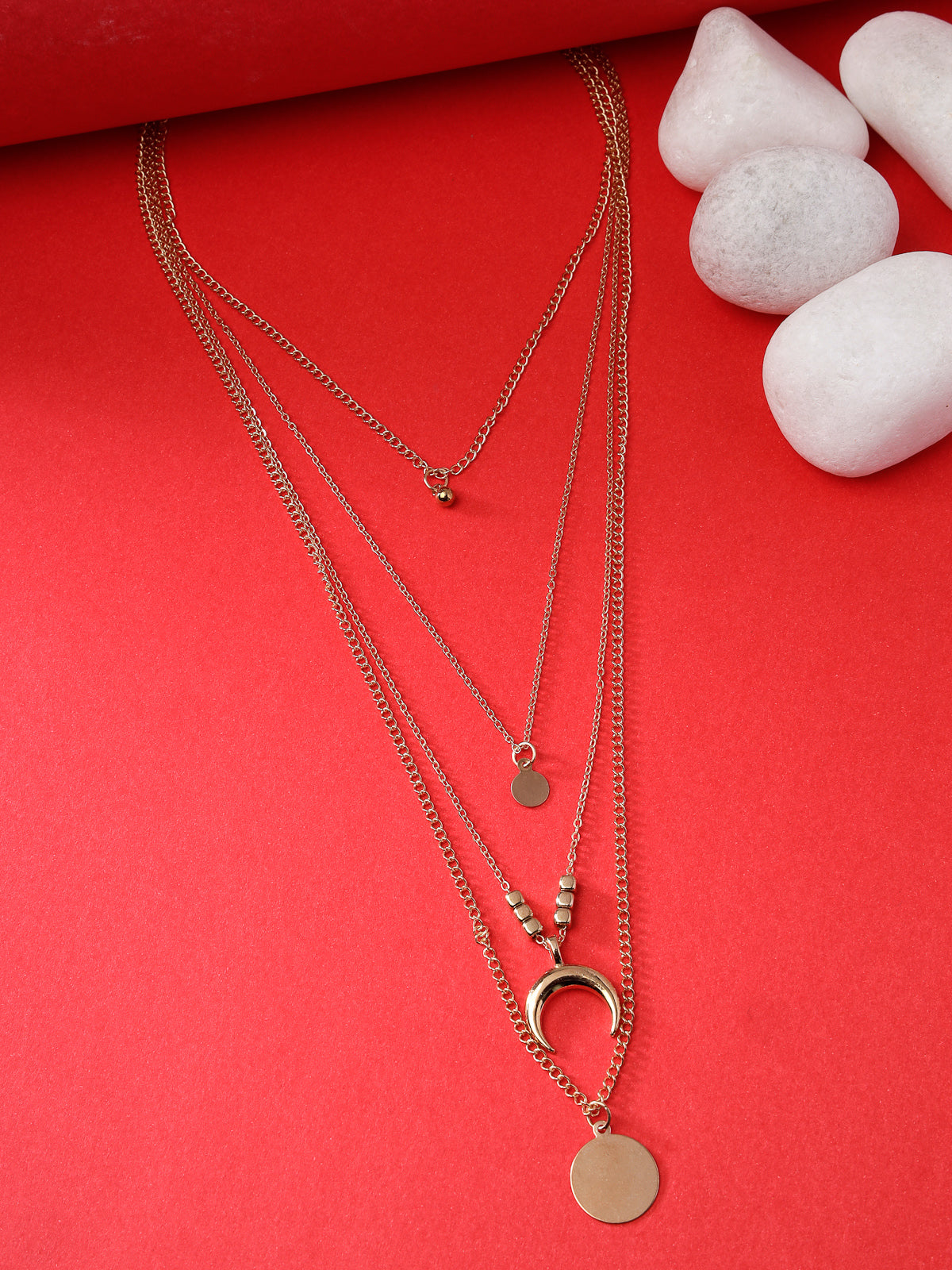 Scintillare by Sukkhi 3 Latest Stylish Multilayer Non Precious Base Metal Gold Plated Chain Pendant Necklace for Women|Birthday Gift for Girls And Women Anniversary Gift for Wife|Gifts |N106624