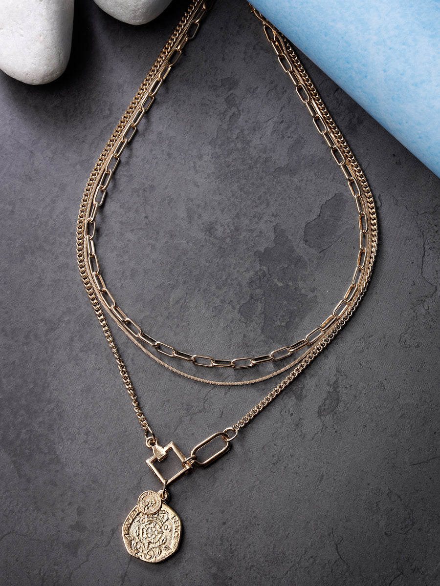 Scintillare by Sukkhi 3 Latest Stylish Multilayer Non Precious Base Metal Gold Plated Chain Pendant Necklace for Women|Birthday Gift for Girls And Women Anniversary Gift for Wife|Gifts |N106624