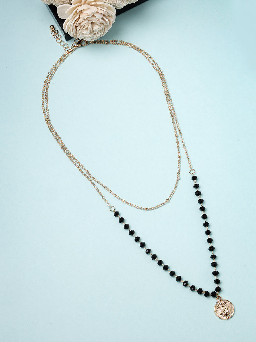 Scintillare by Sukkhi Trendy Style 2 Layered With Black Beads Gold Plated Pendant Necklace for Women & Girls |Birthday Gift for Girls And Women Anniversary Gift for Wife| Gifts Collection|N106750