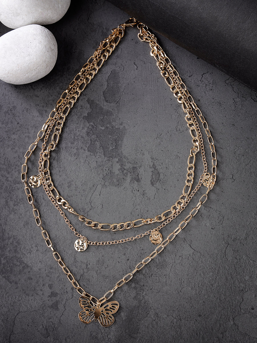 Scintillare by Sukkhi Latest Fashionable 3 Layered Gold Plated Butterfly Pendant Necklace for Women & Girls |Birthday Gift for Girls And Women Anniversary Gift for Wife| Gifts Collection|N106760