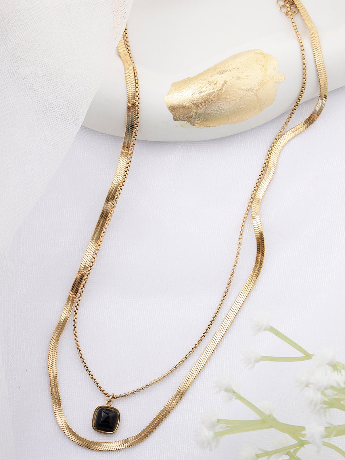 Scintillare By Sukkhi Stylish Gold Plated Black Square Pendant with Stainless Steel Double Chain Necklace Jewellery for Women & Girls|Anti Tarnish Jewellery|Gifts for Wife Girlfriend Mother|N107008