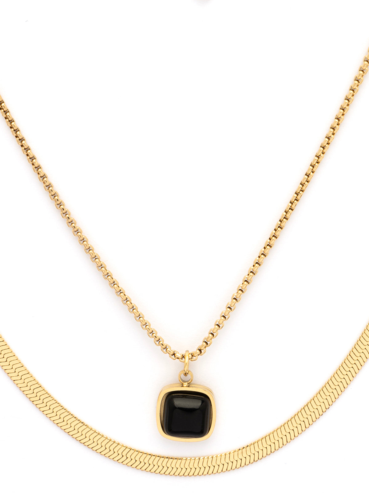 Scintillare By Sukkhi Stylish Gold Plated Black Square Pendant with Stainless Steel Double Chain Necklace Jewellery for Women & Girls|Anti Tarnish Jewellery|Gifts for Wife Girlfriend Mother|N107008