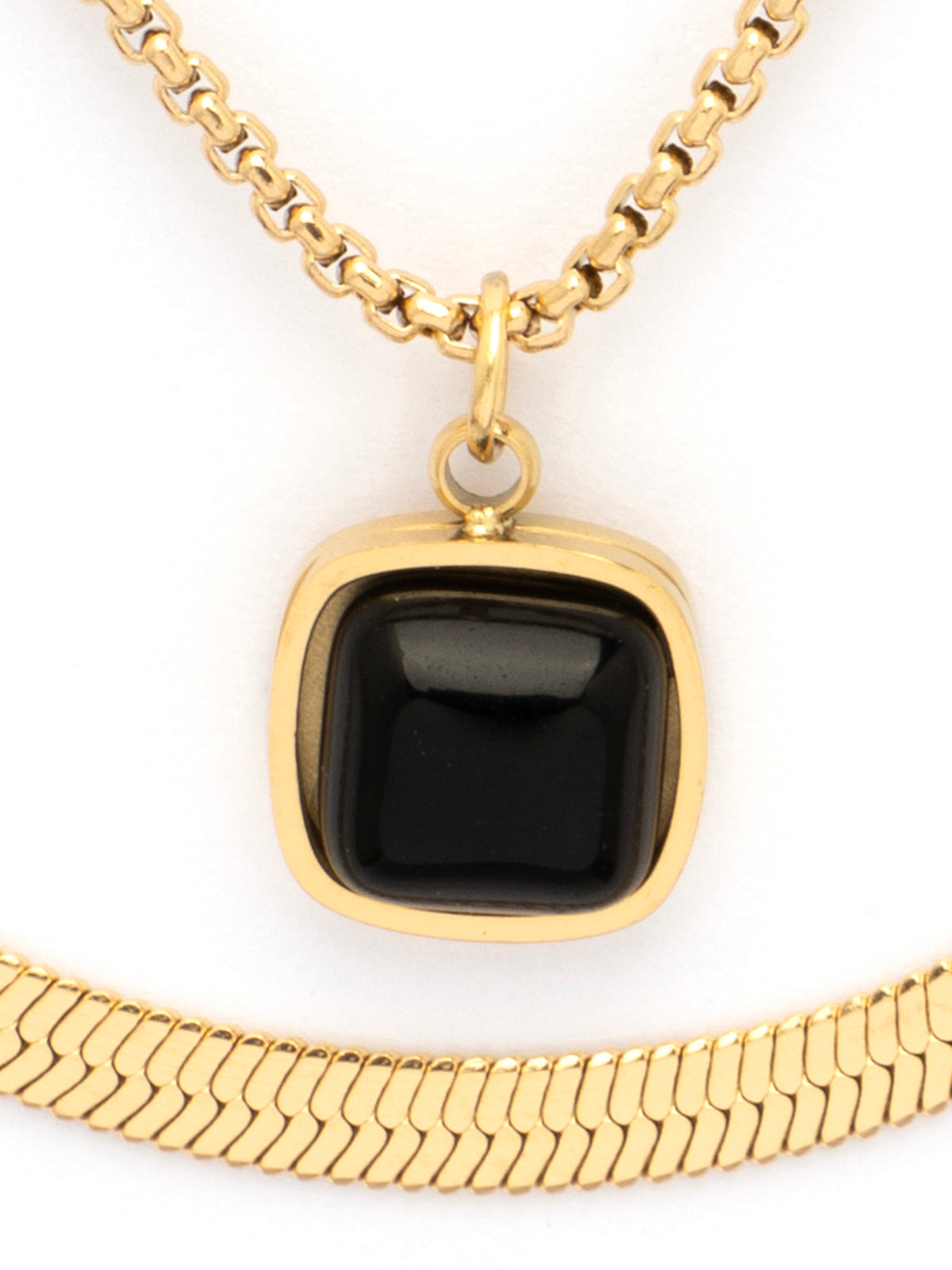 Scintillare By Sukkhi Stylish Gold Plated Black Square Pendant with Stainless Steel Double Chain Necklace Jewellery for Women & Girls|Anti Tarnish Jewellery|Gifts for Wife Girlfriend Mother|N107008