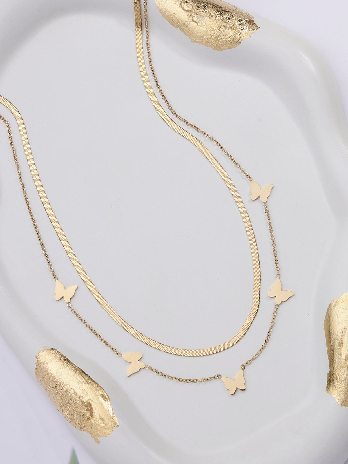 Scintillare By Sukkhi 18k Gold Plated Butterfly with Stainless Steel Double Chain Pendant Necklace Jewellery for Women & Girls|Anti Tarnish Jewellery|Gifts for Wife Girlfriend Mother Sister|N107009