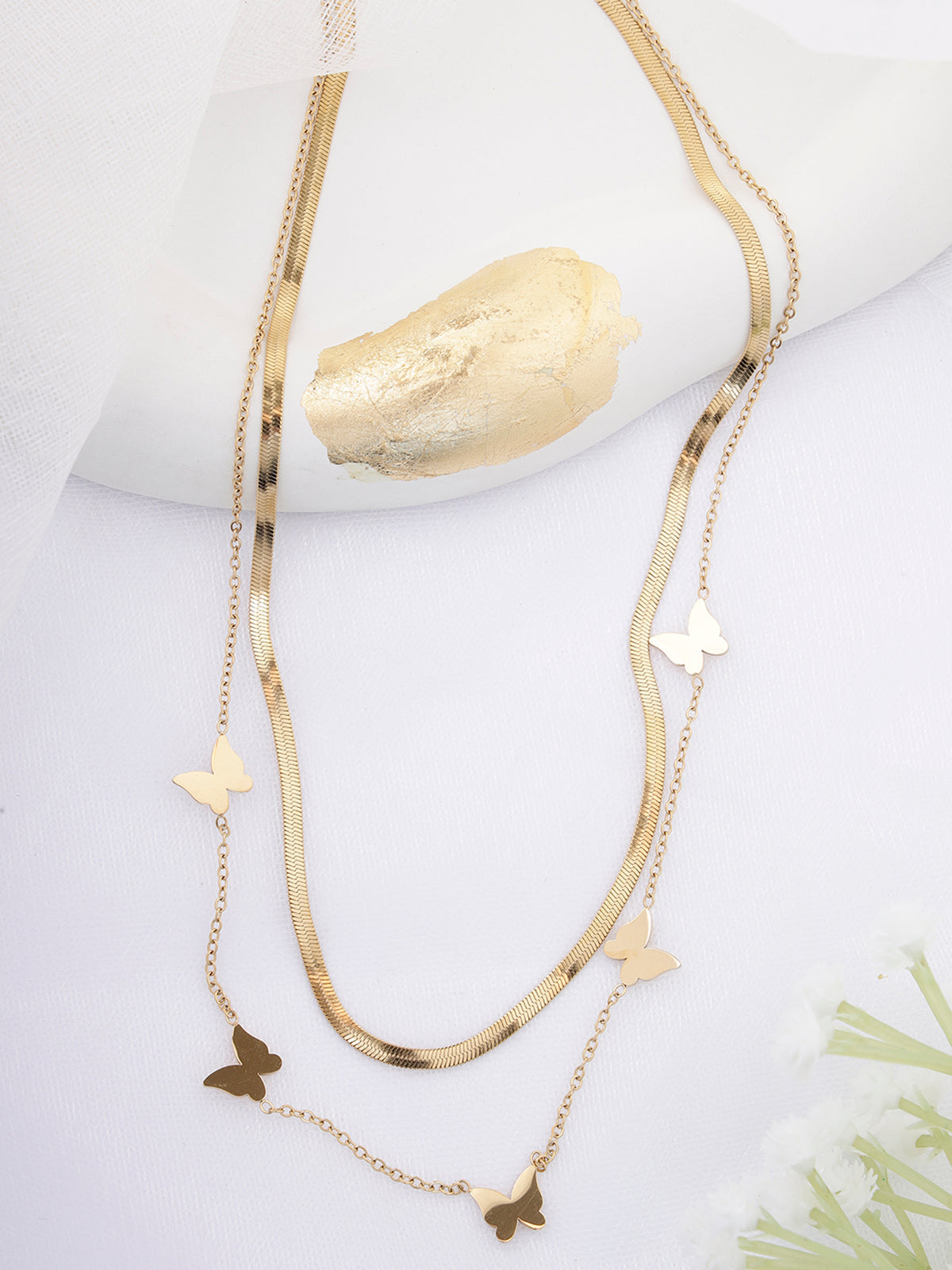 Scintillare By Sukkhi 18k Gold Plated Butterfly with Stainless Steel Double Chain Pendant Necklace Jewellery for Women & Girls|Anti Tarnish Jewellery|Gifts for Wife Girlfriend Mother Sister|N107009